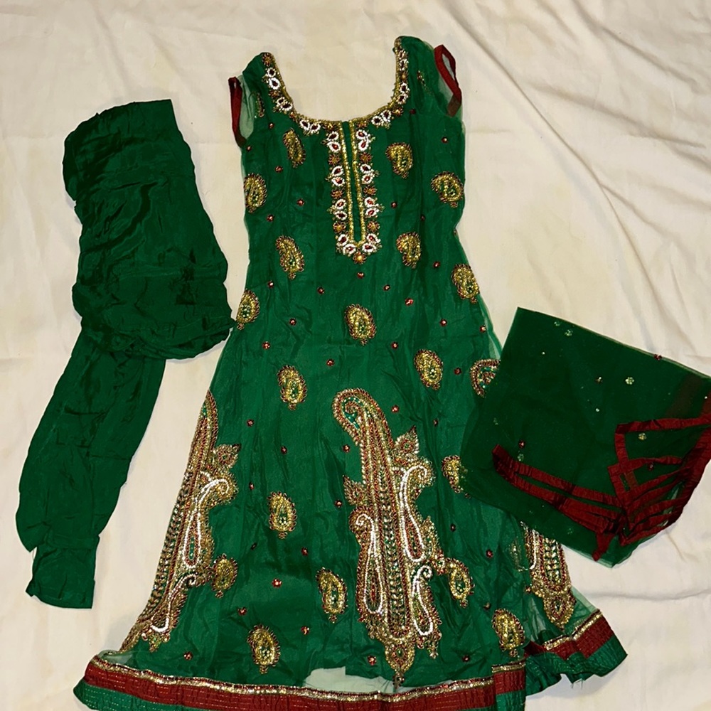 Green Indian suit with chuni and churidar